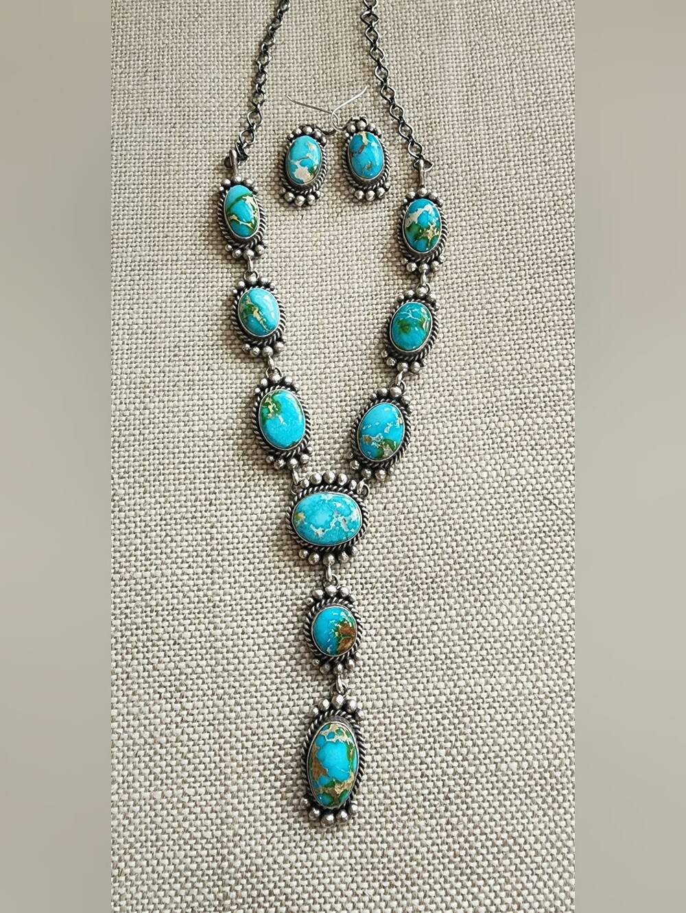Sonoran Gold Sterling Lariat Set By Mary Anne Spencer Signed & Stamped Turquoise